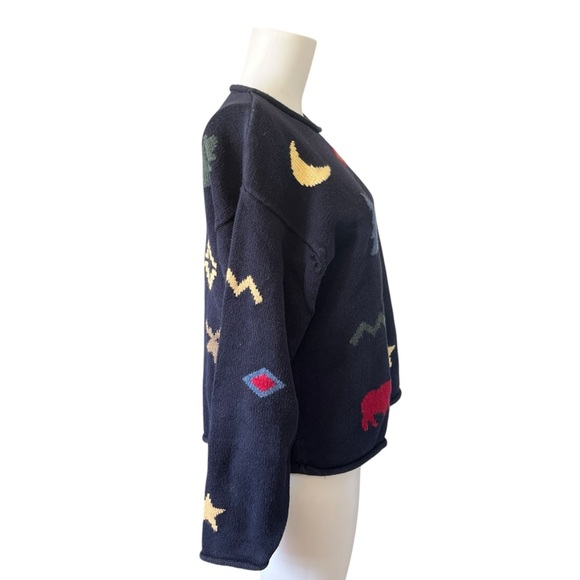 Vintage Y2K Knit Sweater Navy Blue Moose Moon Outdoor Womens Size Large L - Picture 4 of 10